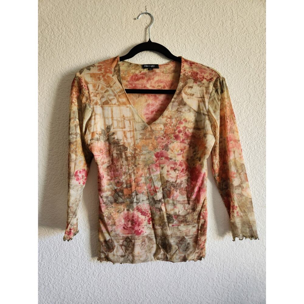 Y2k Therapy Women's Semi Sheer Boho Low Cut Top- M